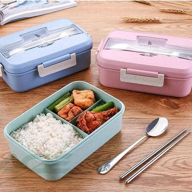 【COD】Wheat Straw Lunch Box Single Layer Student Lunch Box With Utensils