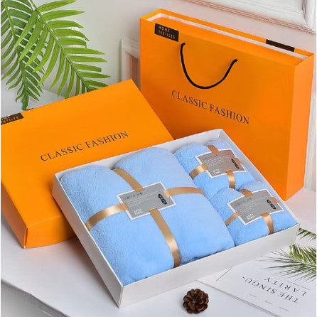 【COD】Gift Towel Set 3 in 1 Bath Towel Microfiber Coral Velvet Water Absorption Towels With Gift Box