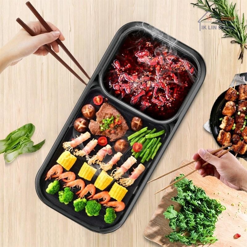 【COD】2 in 1 Electric Hot Pot Grill Electric Barbecue Grill Indoor  Large Capacity Multifunction