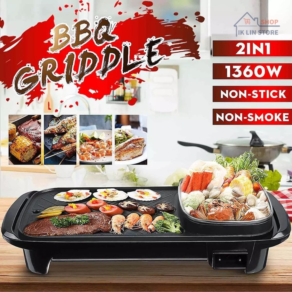 【COD】2 in 1 Electric Hot Pot Grill Electric Barbecue Grill Indoor  Large Capacity Multifunction