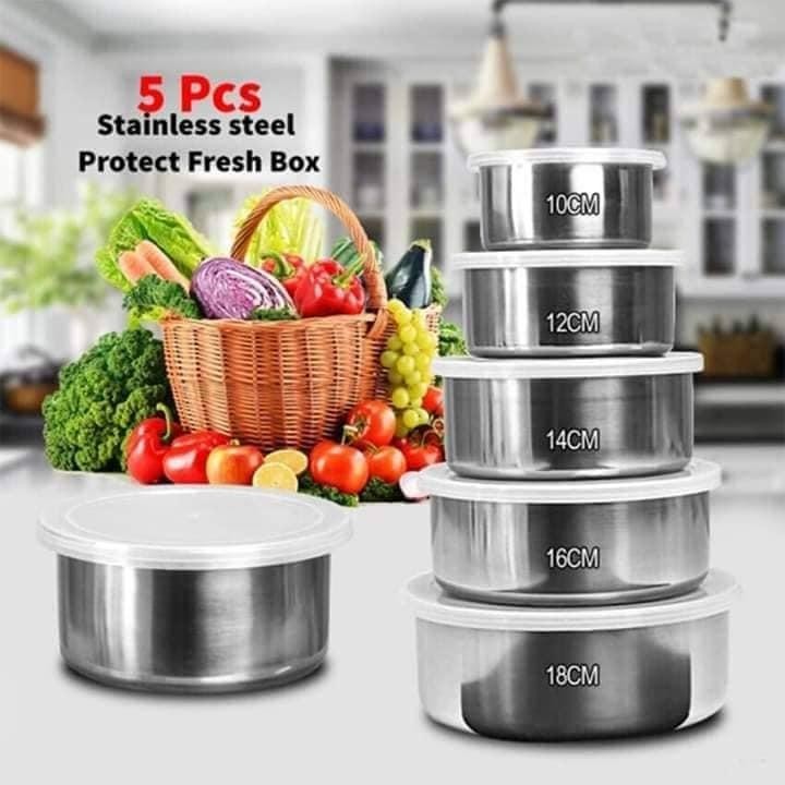 5Pcs-Set Protect Fresh Box 5 Pieces High Quality Stainless Steel Ware Set