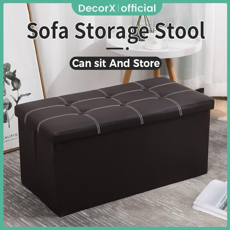 【COD】STORAGE BOX CHAIR STOOL FOLDABLE STORAGE BOX LEATHER FOLDING STORAGE CHAIR STOOL