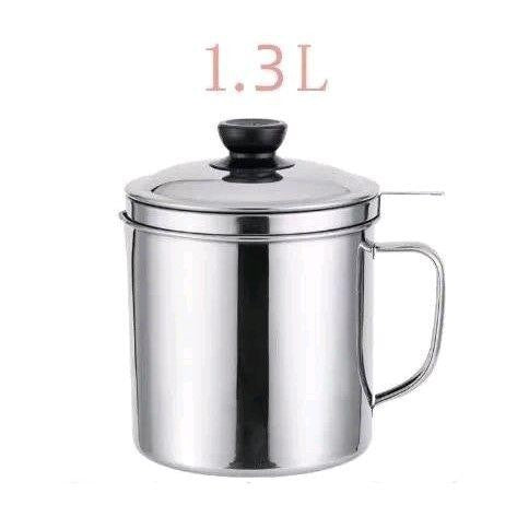 1.3L 304 Stainless Steel Oil Strainer Pot with Lid Filter Cooking Oil Container Bottle Dispenser