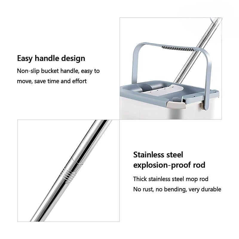 2in1 Smart Set Mop Cleaning Free HandSpin Cleaning with Bucket and Flat Squeeze for Home Kitchen
