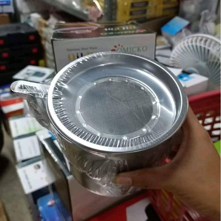 1.3L 304 Stainless Steel Oil Strainer Pot with Lid Filter Cooking Oil Container Bottle Dispenser