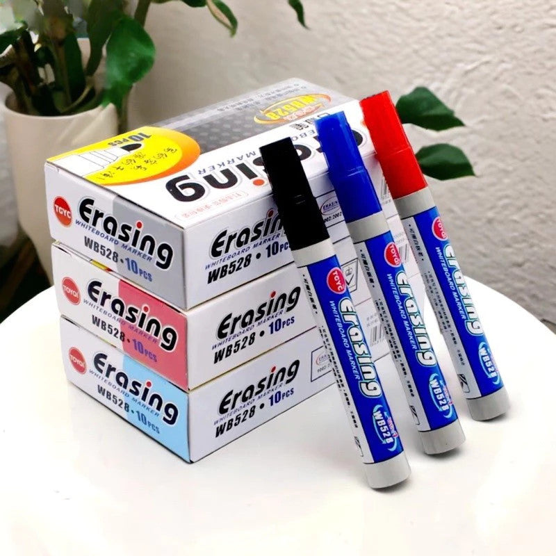 10pcs/1-box Whiteboard Marker Erasing Whiteboard Markers Black Ink Writing