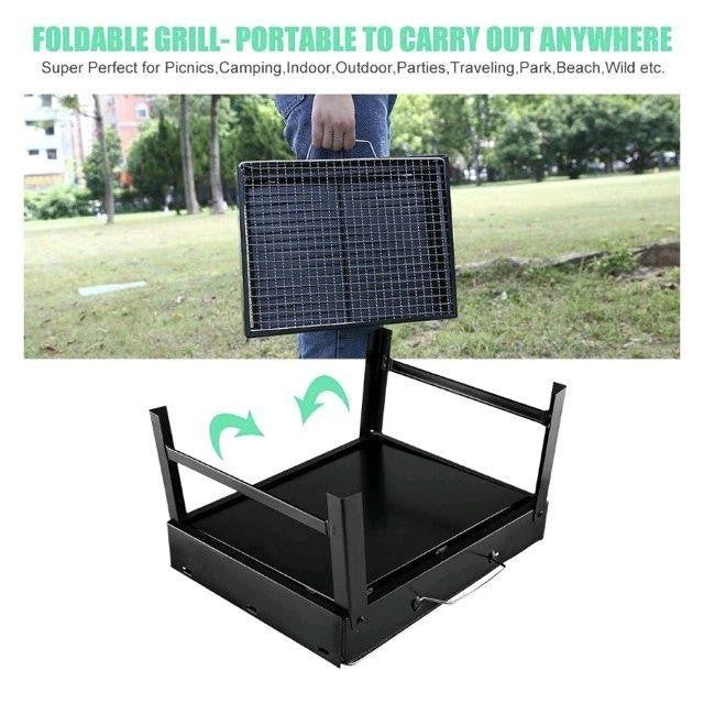 【COD】Barbeque BBQ Grill Portable And Foldable CharcoalStainless Steel black