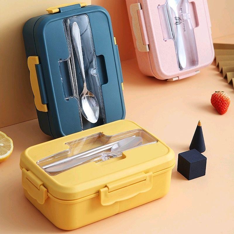 【COD】Wheat Straw Lunch Box Single Layer Student Lunch Box With Utensils