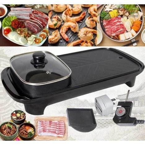 【COD】2 in 1 Electric Hot Pot Grill Electric Barbecue Grill Indoor  Large Capacity Multifunction