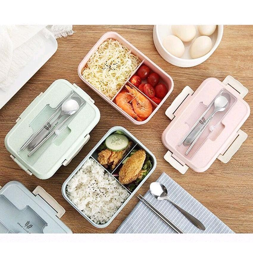 【COD】Wheat Straw Lunch Box Single Layer Student Lunch Box With Utensils