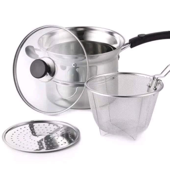 【COD】Connox Stainless Steel 3-in-1 Cooking Pot with Glass Lid for Boiling, Steaming, and Frying