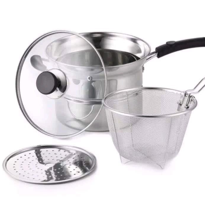 【COD】Connox Stainless Steel 3-in-1 Cooking Pot with Glass Lid for Boiling, Steaming, and Frying