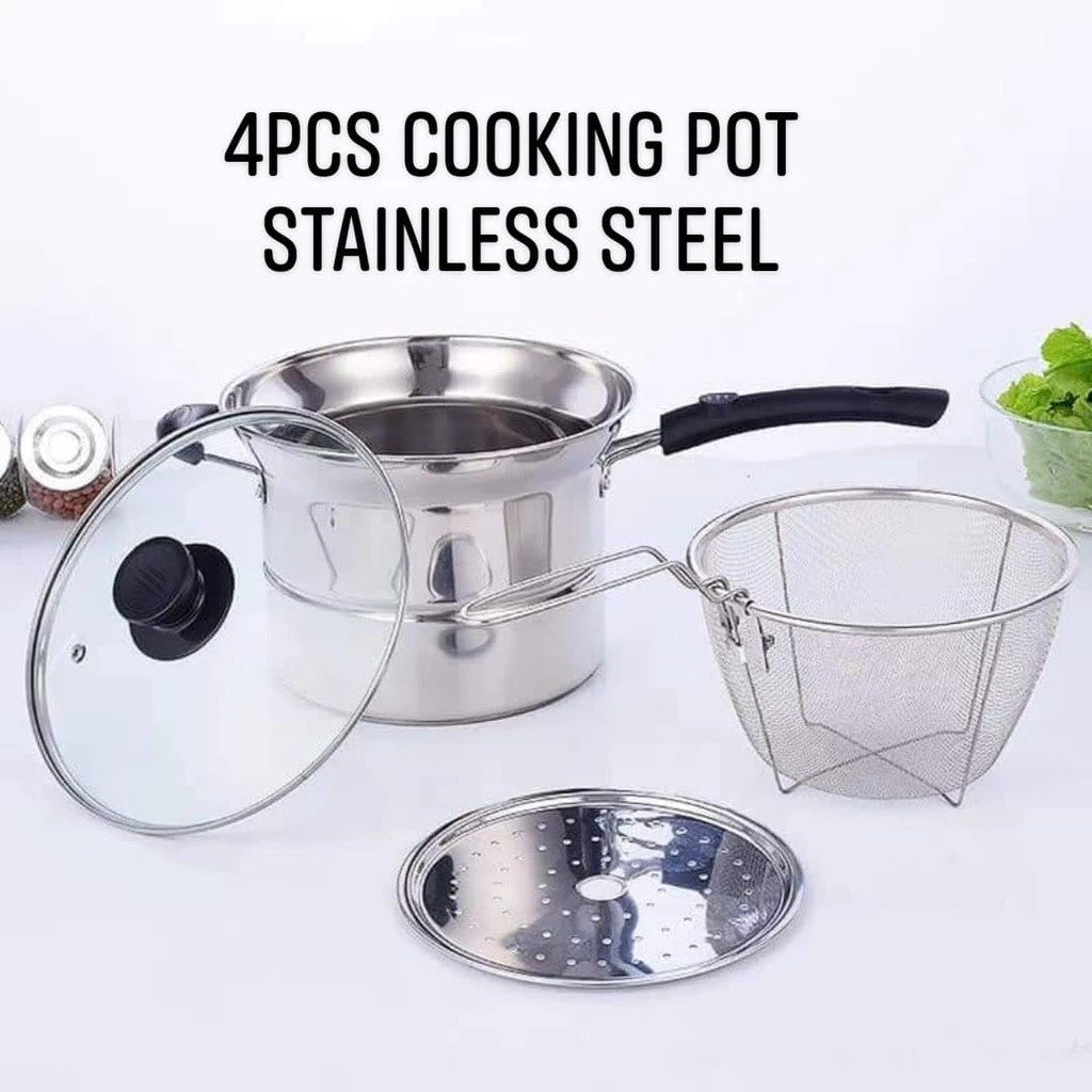 【COD】Connox Stainless Steel 3-in-1 Cooking Pot with Glass Lid for Boiling, Steaming, and Frying